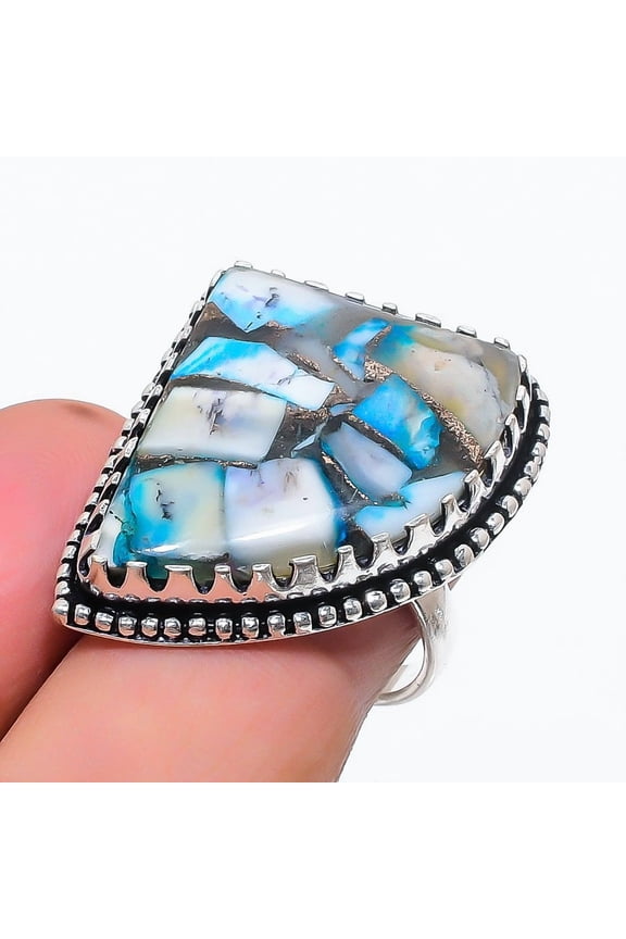 Natural Spiny Oyster Gemstone 925 Sterling Silver Jewelry Ring Size 8