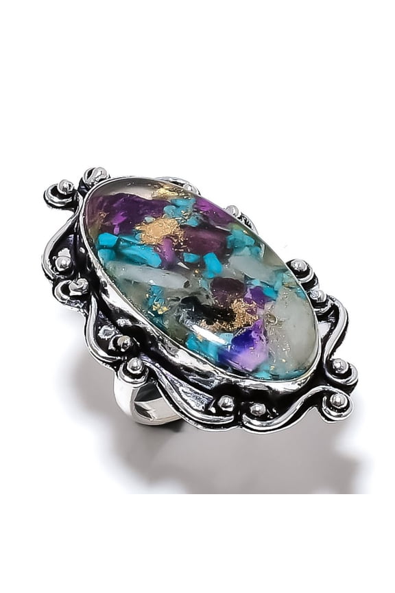 Natural Spiny Oyster Gemstone Handmade 925 Sterling Silver Ring Size 10