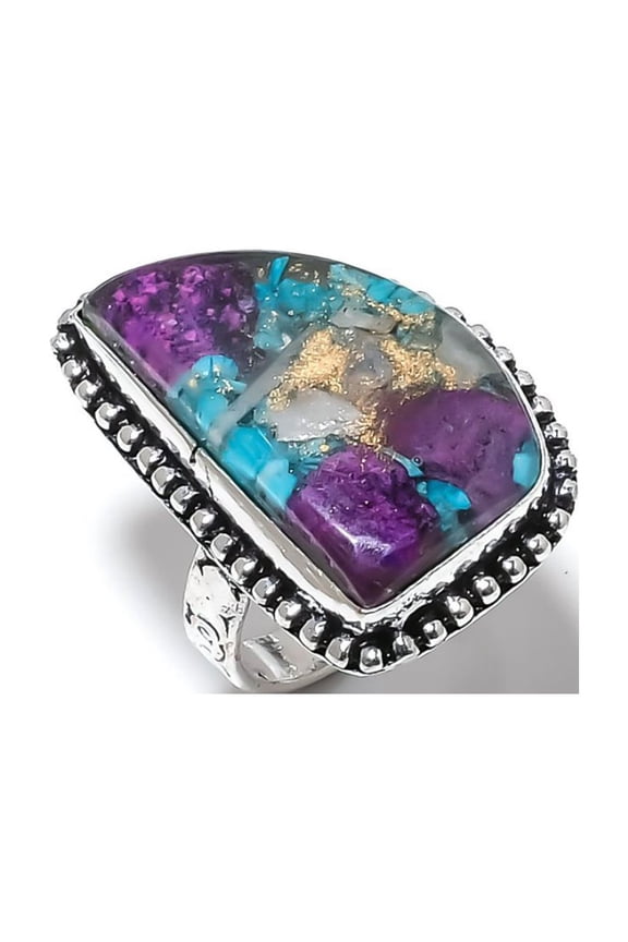 Natural Spiny Oyster Gemstone Handmade 925 Sterling Silver Ring Size 10