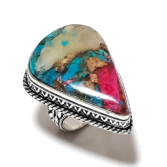 Natural Spiny Oyster Gemstone Handmade 925 Sterling Silver Ring Size 10