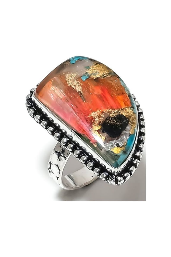 Natural Spiny Oyster Gemstone Handmade 925 Sterling Silver Ring Size 11