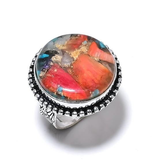 Natural Spiny Oyster Gemstone Handmade 925 Sterling Silver Ring Size 6