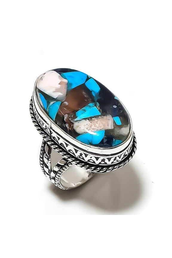 Natural Spiny Oyster Gemstone Handmade 925 Sterling Silver Ring Size 6