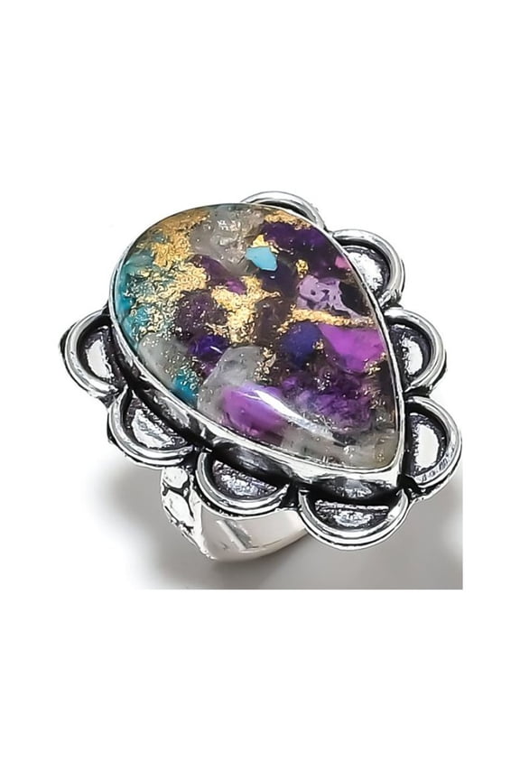 Natural Spiny Oyster Gemstone Handmade 925 Sterling Silver Ring Size 7.5