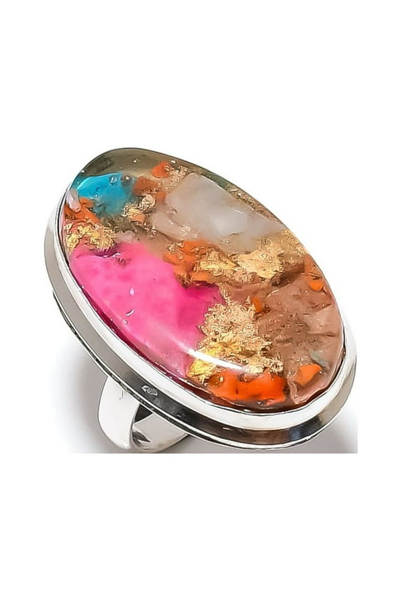 Natural Spiny Oyster Gemstone Handmade 925 Sterling Silver Ring Size 7.5