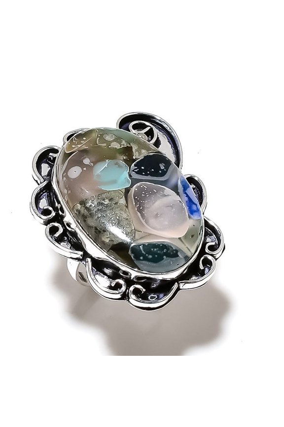 Natural Spiny Oyster Gemstone Handmade 925 Sterling Silver Ring Size 8