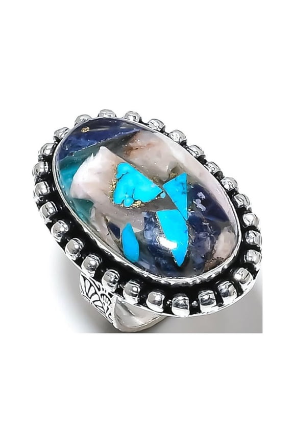 Natural Spiny Oyster Gemstone Handmade 925 Sterling Silver Ring Size 8