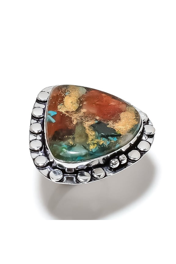 Natural Spiny Oyster Gemstone Handmade 925 Sterling Silver Ring Size 8