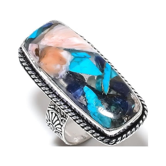 Natural Spiny Oyster Gemstone Handmade 925 Sterling Silver Ring Size 8