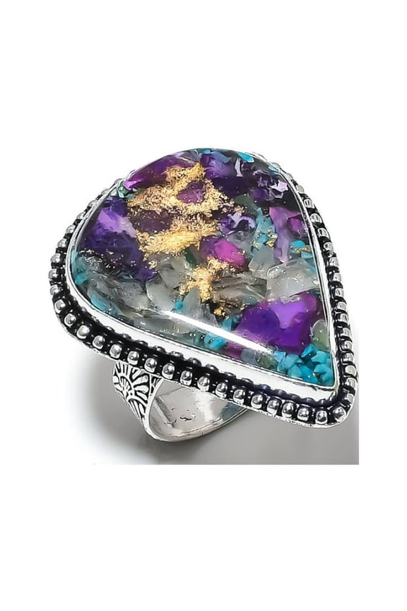 Natural Spiny Oyster Gemstone Handmade 925 Sterling Silver Ring Size 9