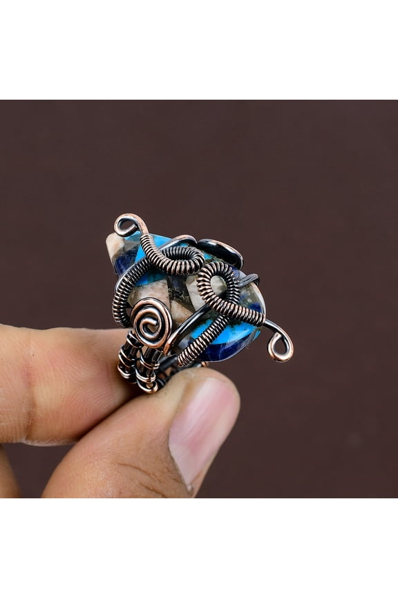 Natural Spiny Oyster Gemstone Handmade Copper Wire Wrap Gift Ring Size 7