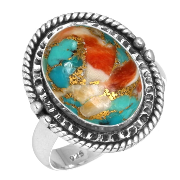 Natural Spiny Oyster Ring 925 Sterling Silver Handmade Jewelry