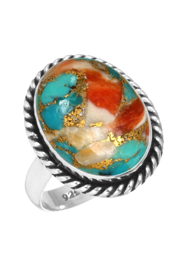 Natural Spiny Oyster Women Jewelry 925 Sterling Silver Ring