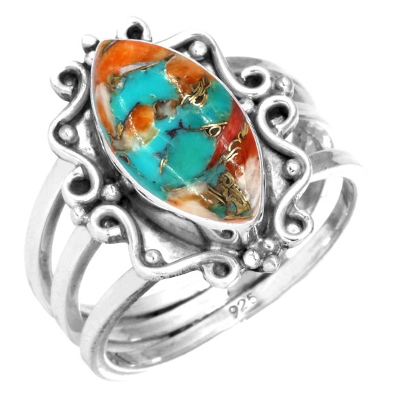 Natural Spiny Oyster Women Jewelry 925 Sterling Silver Ring