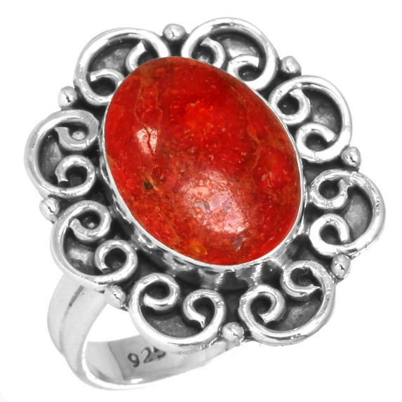 Natural Sponge Coral Ring 925 Sterling Silver Handmade Jewelry