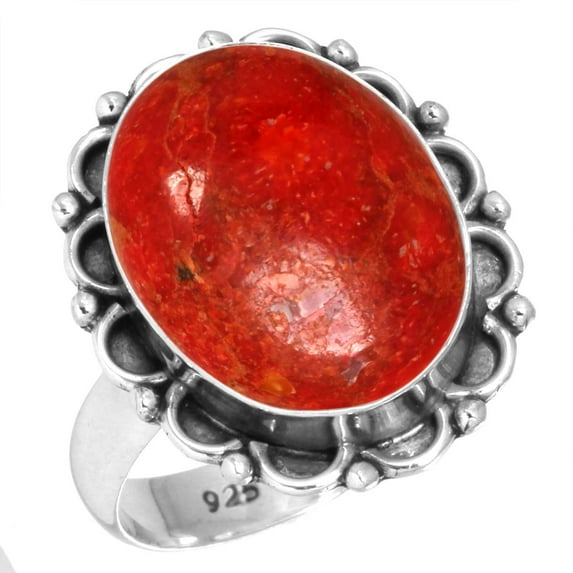 Natural Sponge Coral Women Jewelry 925 Sterling Silver Ring