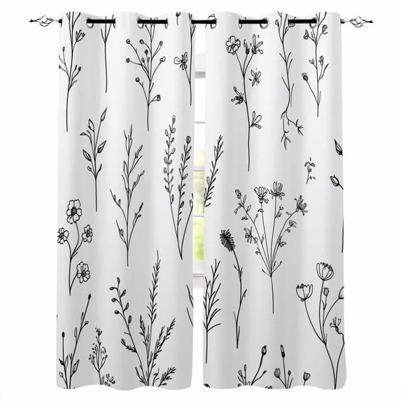 Natural Spring Floral Blackout Curtains for Bedroom Living Room Darkening Curtains 54 Inch Long Black Emerging Blossoms Short Curtain for Small Window Treatment Insulated Grommet Drapes 52"x54"x2