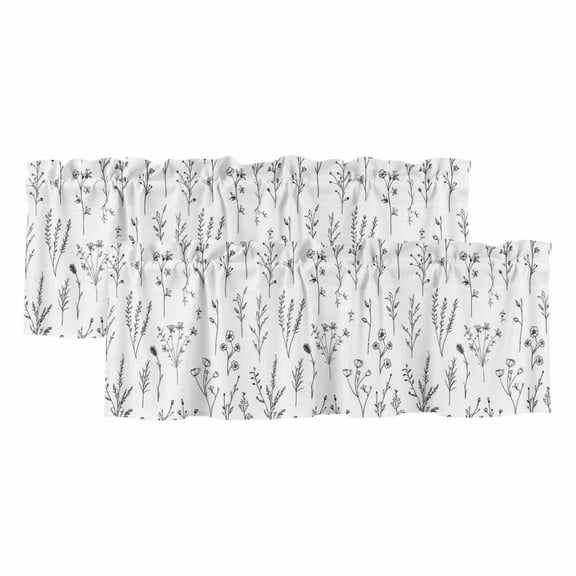 Natural Spring Floral Curtain Valances for Windows, Kitchen Valance Window Treatments Panel 2 Pack, Black Emerging Blossoms Rod Pocket Short Curtains for Bathroom Bedroom 42 x 12 Inch
