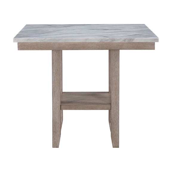 Natural Square, Transitional Table | Solid Wood Core | Bar Setup + Marble Finish Visual