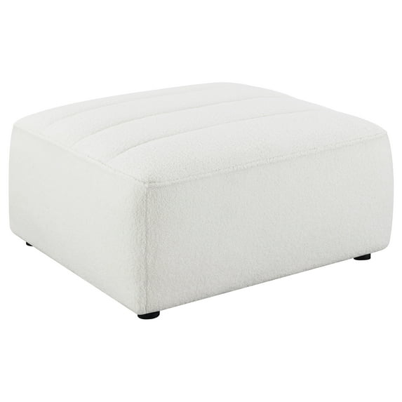 Natural Square Upholstered Ottoman, Cream-Colored, 35" by 34" by 17" | Plush imitation sheepskin seat for cozy comfort and modern design