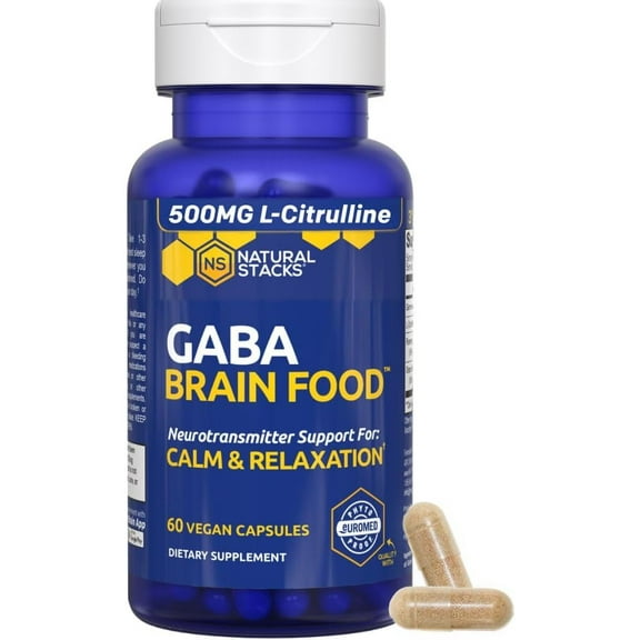 Natural Stacks Gamma-Aminobutyric Acid GABA Supplement 60 ct. - Deep Relaxation and Calm - Night Time Sleep Aid - Brain Food Formula Promotes GABA (Gamma-Aminobutyric Acid)