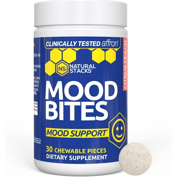Saffron Supplement with Vitamin B3 - Mood Support Supplement - 14mg Saffron Extract & 62mg Vitamin B3 Niacin - Mood Bites for Stress Relief - Clinically Tested Affron - 30 Citrus Peach Chewables