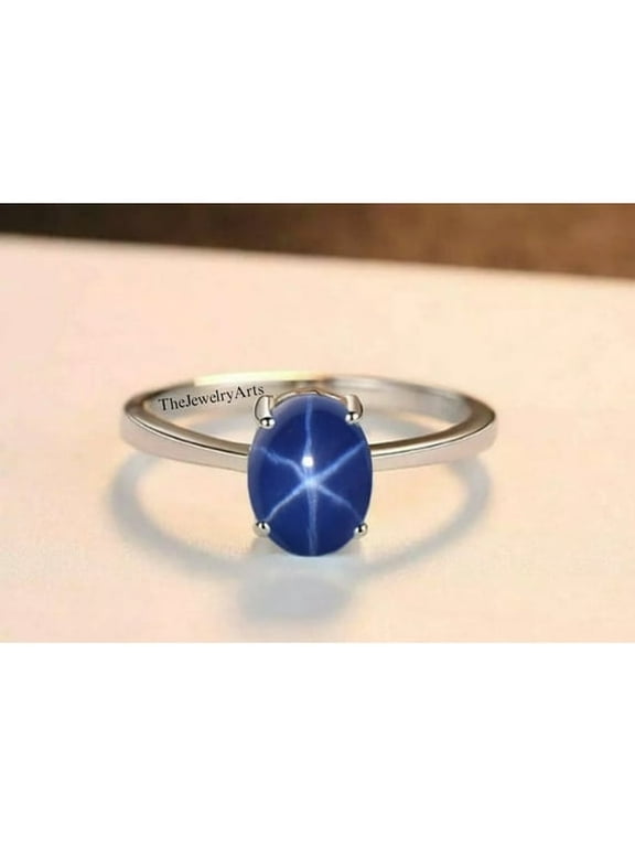 Natural Star Blue Sapphire Ring 925 Sterling Silver Stone Promise Ring Silver Lindy Star Engagement Ring Birthday Jewelry Gift for Her