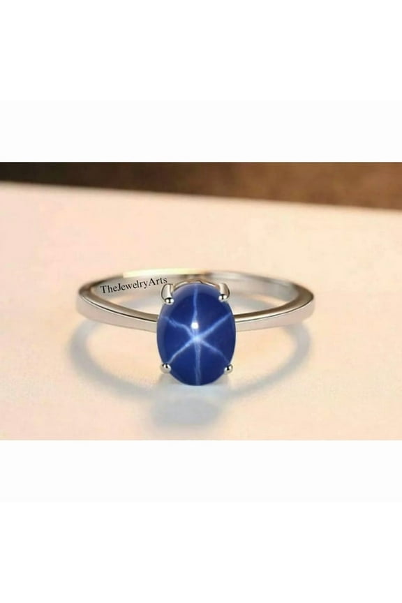 Natural Star Blue Sapphire Ring 925 Sterling Silver Stone Promise Ring Silver Lindy Star Engagement Ring Birthday Jewelry Gift for Her