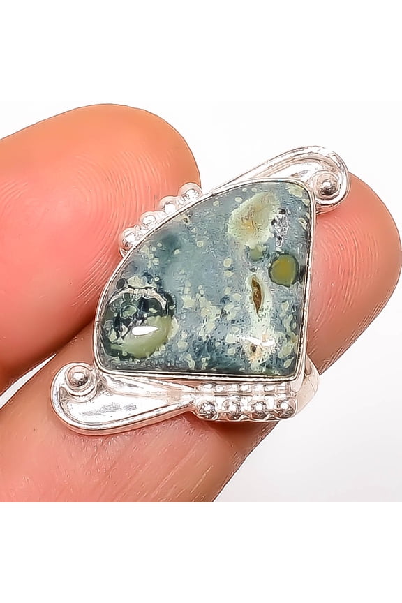 Natural Star Galaxy Jasper 925 Sterling Silver Ring Size 6.5|Handmade Ring, Gift for her, Green Ring, Gemstone Silver Jewelry