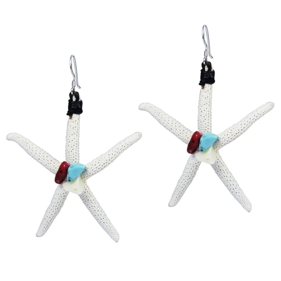 Natural Starfish Stone Studded Dangle Statement Beach Earrings