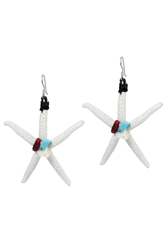 Natural Starfish Stone Studded Dangle Statement Beach Earrings