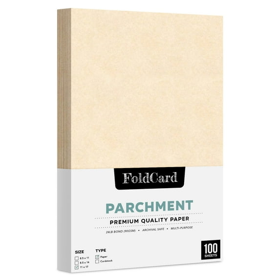 Natural Stationery Imitation Parchment Colored Regular Paper for Writing, Printing, Copy | 24lb Bond, 60lb Text (90GSM) | 11 x 17" | 100 Sheets per Pack