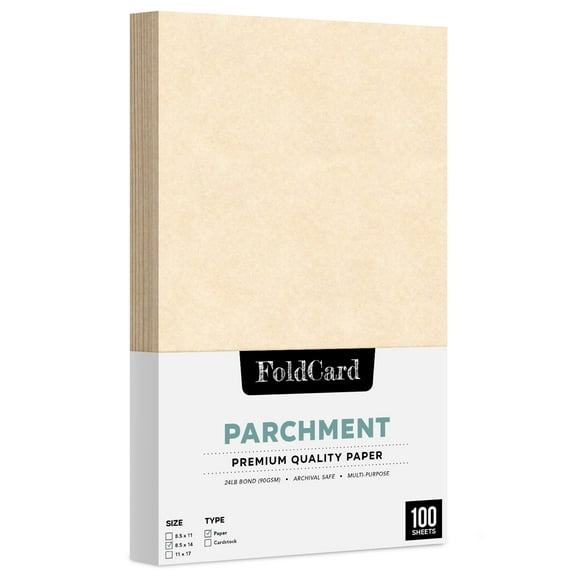 Natural Stationery Imitation Parchment Colored Regular Paper for Writing, Printing, Copy | 24lb Bond, 60lb Text (90GSM) | 8.5 x 14" | 100 Sheets per Pack