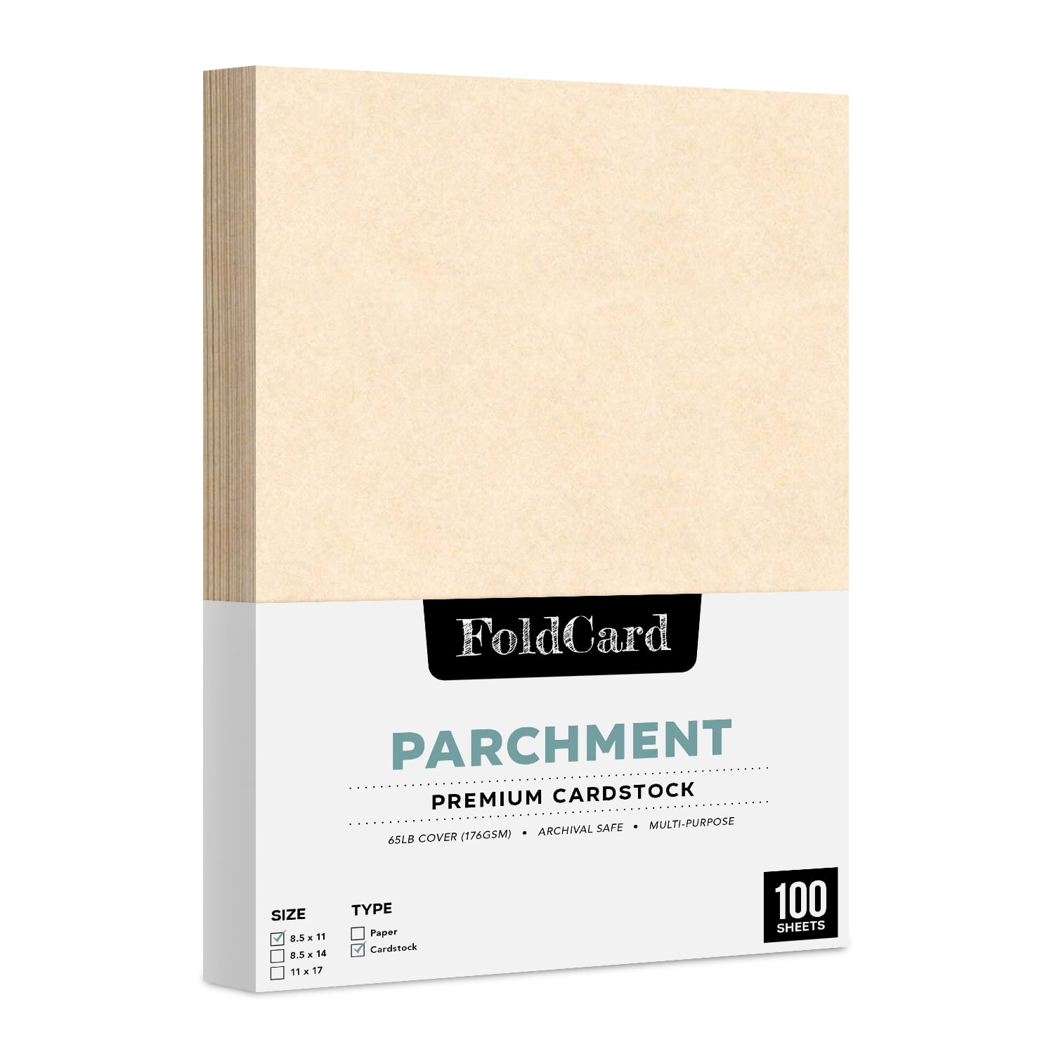 Natural Stationery Parchment Recycled Cardstock Paper | 65lb Cover (176gsm) Card Stock | 8.5” x 11” inches | 100 Sheets per Pack