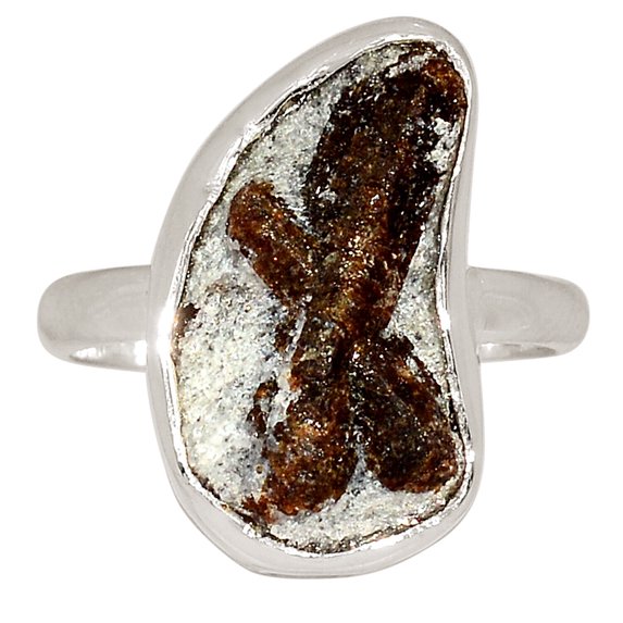 Natural Staurolite - Fairy Cross Stone 925 Silver Ring Jewelry s.7.5 ALLR-28775