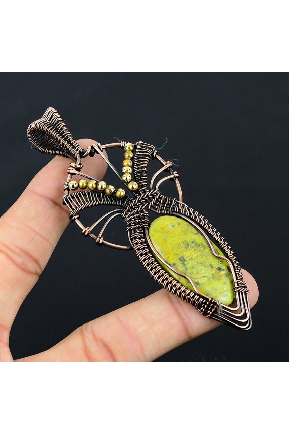 Natural Stichtite Stone Gemstone Handmade Copper Wire Wrap Pendant 3.94"