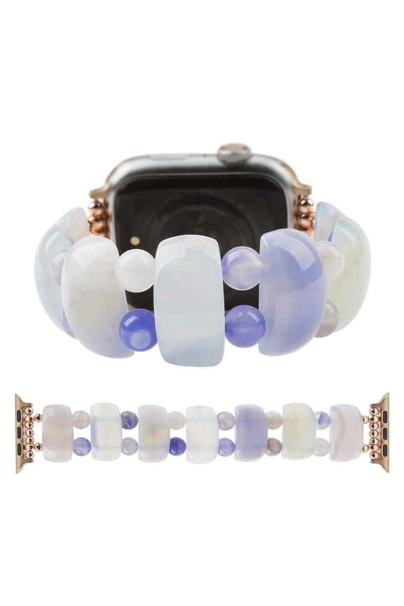 Natural Stone Agate Beaded Bracelet Compatible with Apple Watch Band 42/44/45/49MM Series 10 9 8 7 SE Women, Fashion Elegant Handmade Elastic Stretch Strap for iWatch Bands Replacement