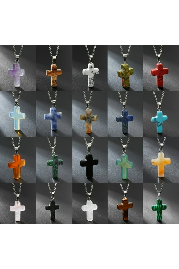Natural Stone Agate Stone Cross Pendant Necklace
