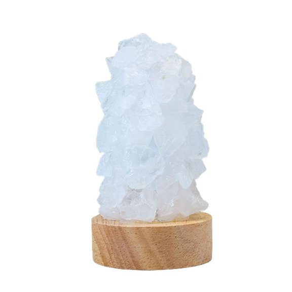 Natural Stone Ambient Night Light - Handcrafted Beechwood Base, USB-Powered Column Table Lamp for Bedroom, Meditation Space & Desk Decor