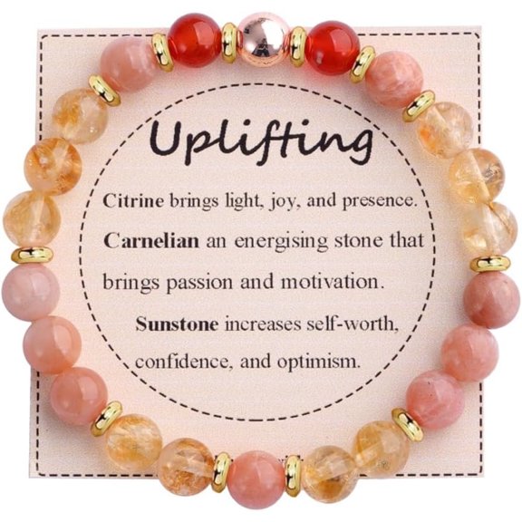 Natural Stone Bead Bracelet for Women, Healing Crystal Stretch Bracelet with Meaning Card, Balance Protection Anxiety Relief-uplifting-