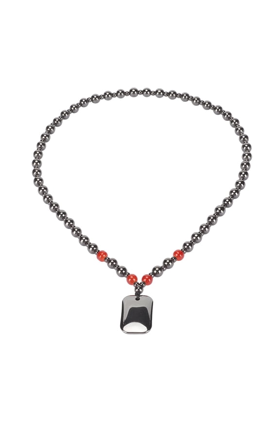 Natural Stone Bead Necklace for Men, Terahertz Beaded Necklace, Fashionable Rectangular Pendant Soreness Relief Energy Stone Necklace for Men Women, Black