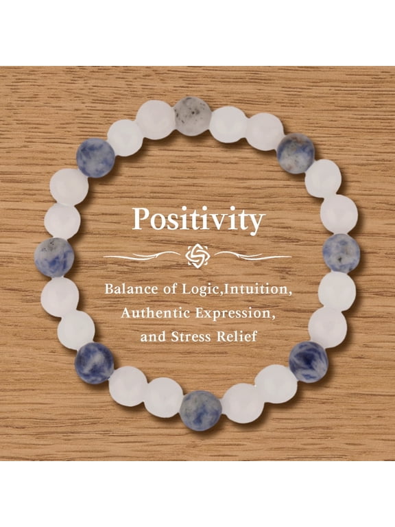 Natural Stone Beaded Bracelet for Women and Men, Handmade Blue White Patterned Gemstone Adjustable String Boho Chic Healing Energy Jewelry Gift