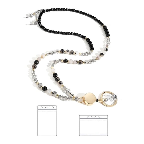 Natural Stone Beaded Lanyard Beads Lanyard For Badge Card Holder and Keys Retractable Lanyards for Women Teacher