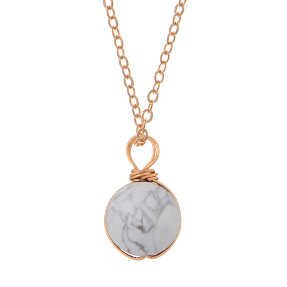 Natural Stone Beads Healing Crystal Lucky Blessing Protection Raw Gemstone Pendant Necklace for Women Men, Howlite