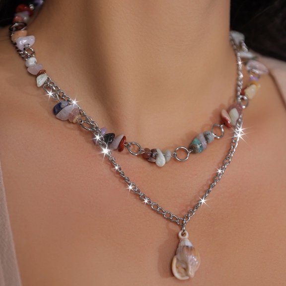 Natural Stone Bohemian Conch Shell Pendant Stone Necklace
