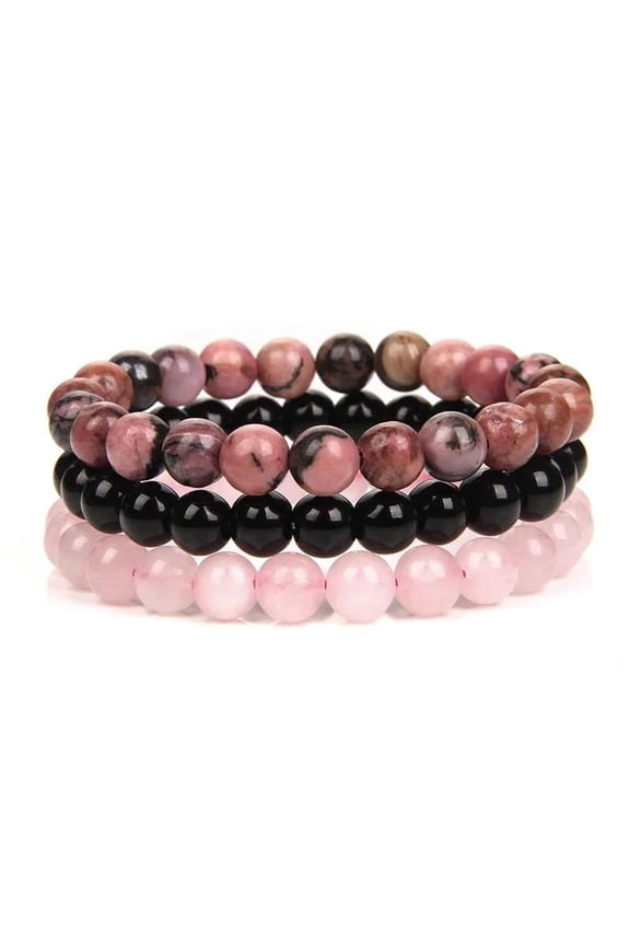 Natural Stone Bracelet 8mm Rhodonite Rose Pink Quartzs Amethysts Hematite Bracelets for Women Men Jewelry.