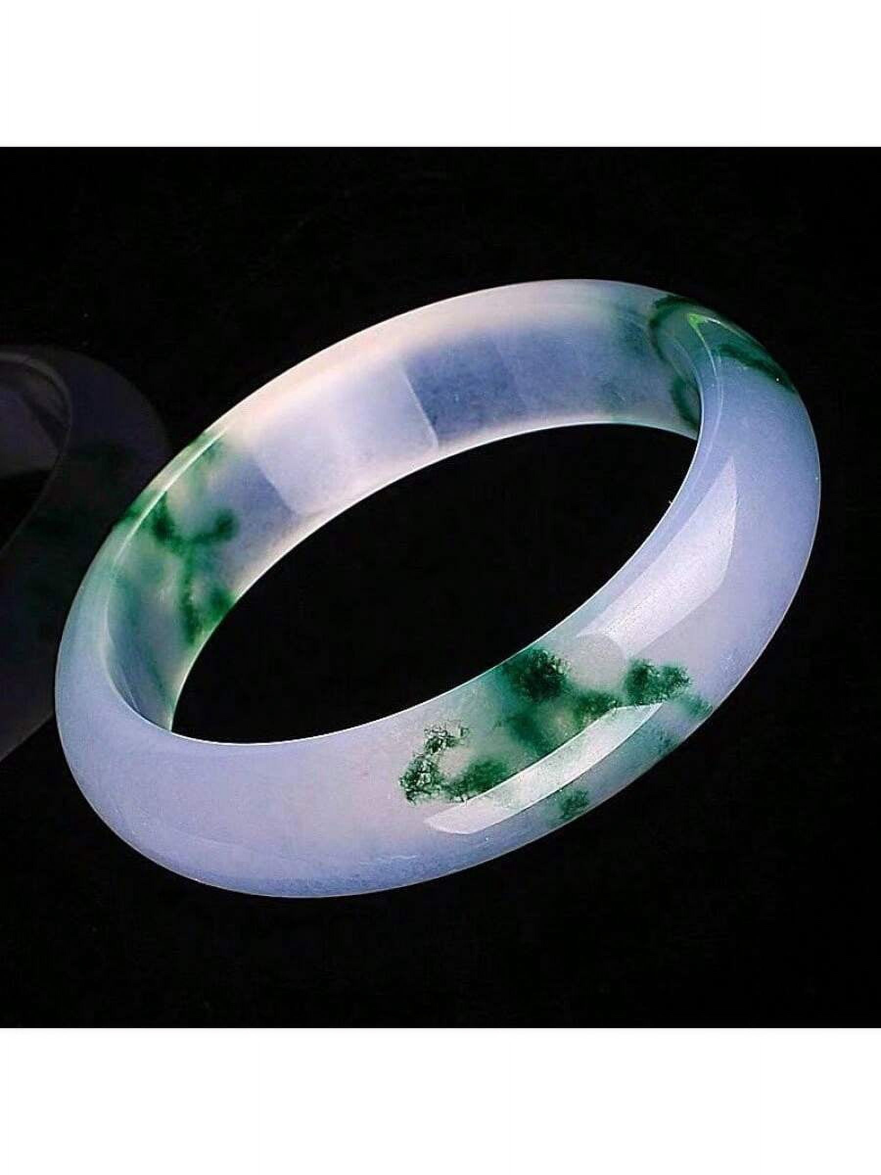 IceJade Natural Green Floating Flower Ice Jade Bangle for Women, Translucent Agate Bracelet, Elegant Vintage Jewelry for Daily Wear, Gift for Her