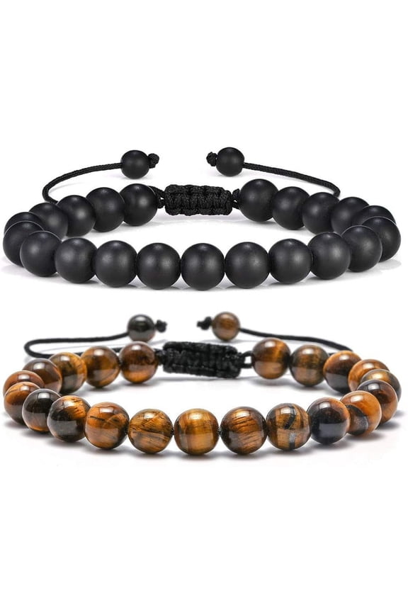 Natural Stone Bracelets for Men - Tiger Eye Agate Lava Rock Bracelets