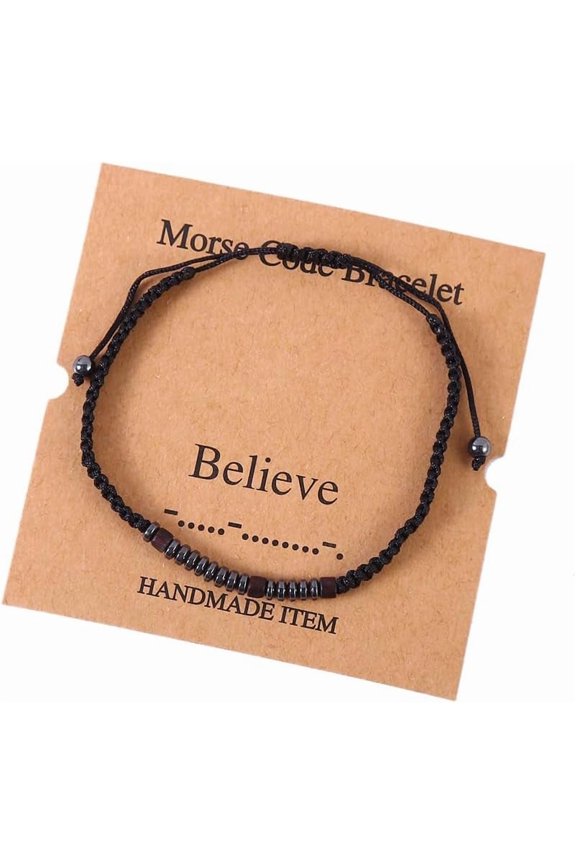 Natural Stone Braided Beads Inspirational Bracelet Morse Code Bracelets Letter Number Beads Weave Bracelet Holiday Festival Birthday Graudation Gifts