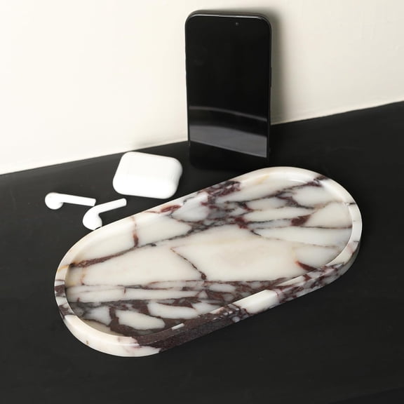 Natural Stone Calacatta Viola Marble Tray, Small Hand Towel & Makeup Organizer Stylish Display & Storage, Reduces Clutter on Vanity or Bathroom Counter, Designed for Adults